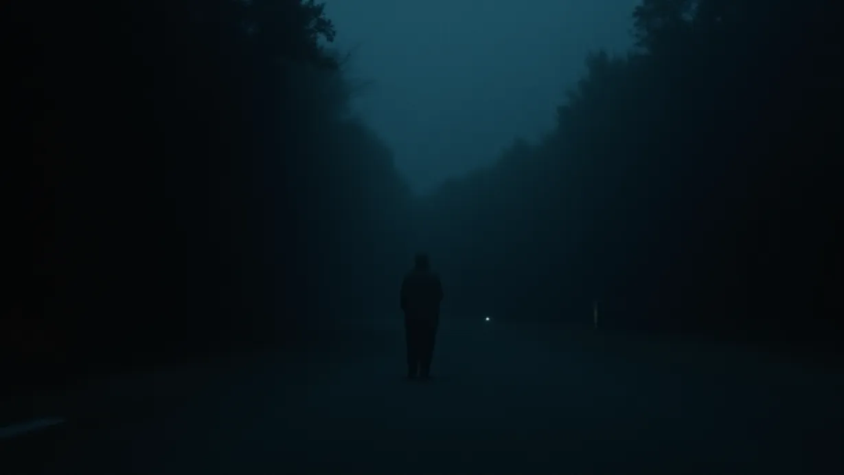 Image a balanced composition image of ,The darkness pervades, enveloping all.,exterior,in the night