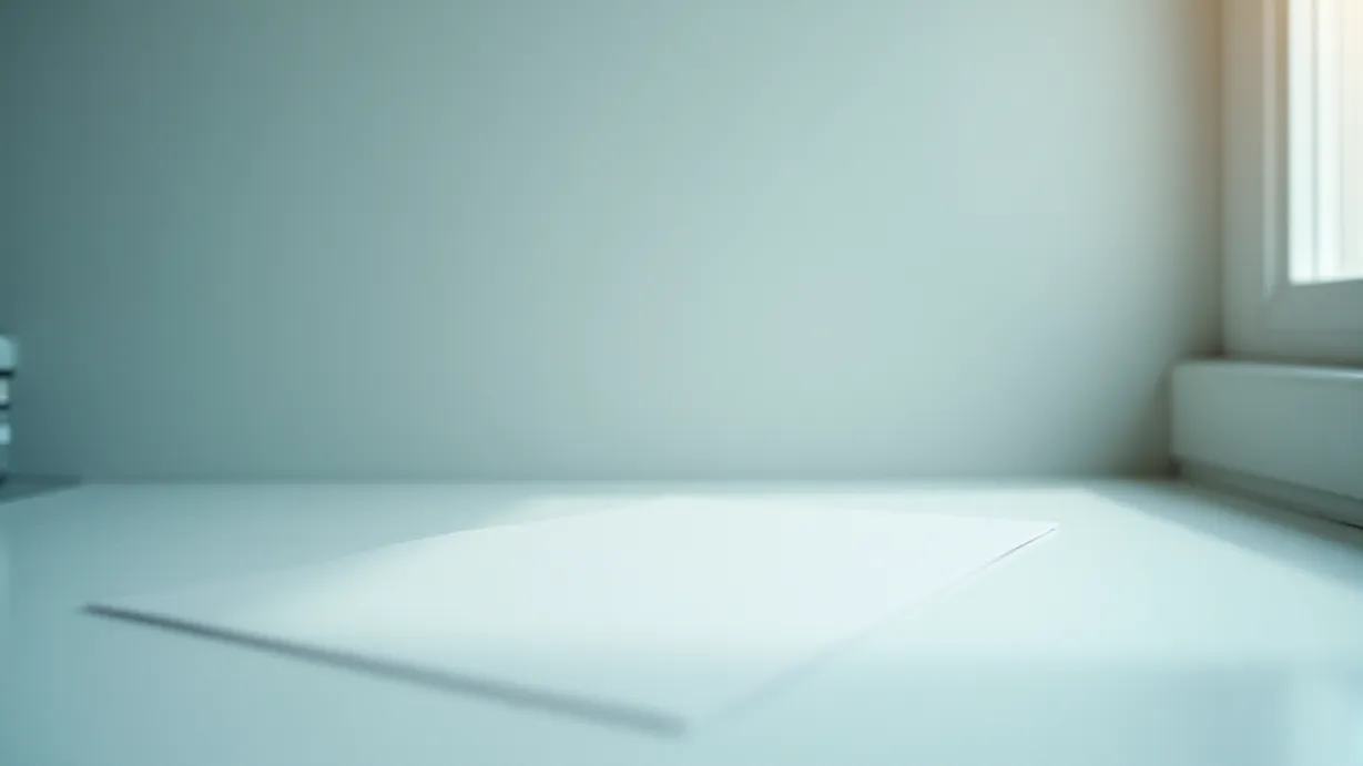 Image a balanced composition image of ,A blank power form lies on a white desk in the clinic.,interior,in the day