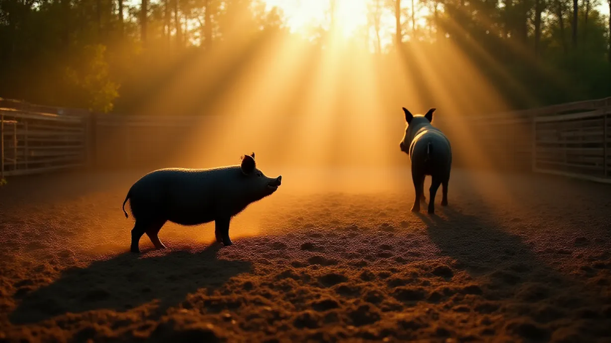 Wild Boar's Encounter With Domesticated Pigs