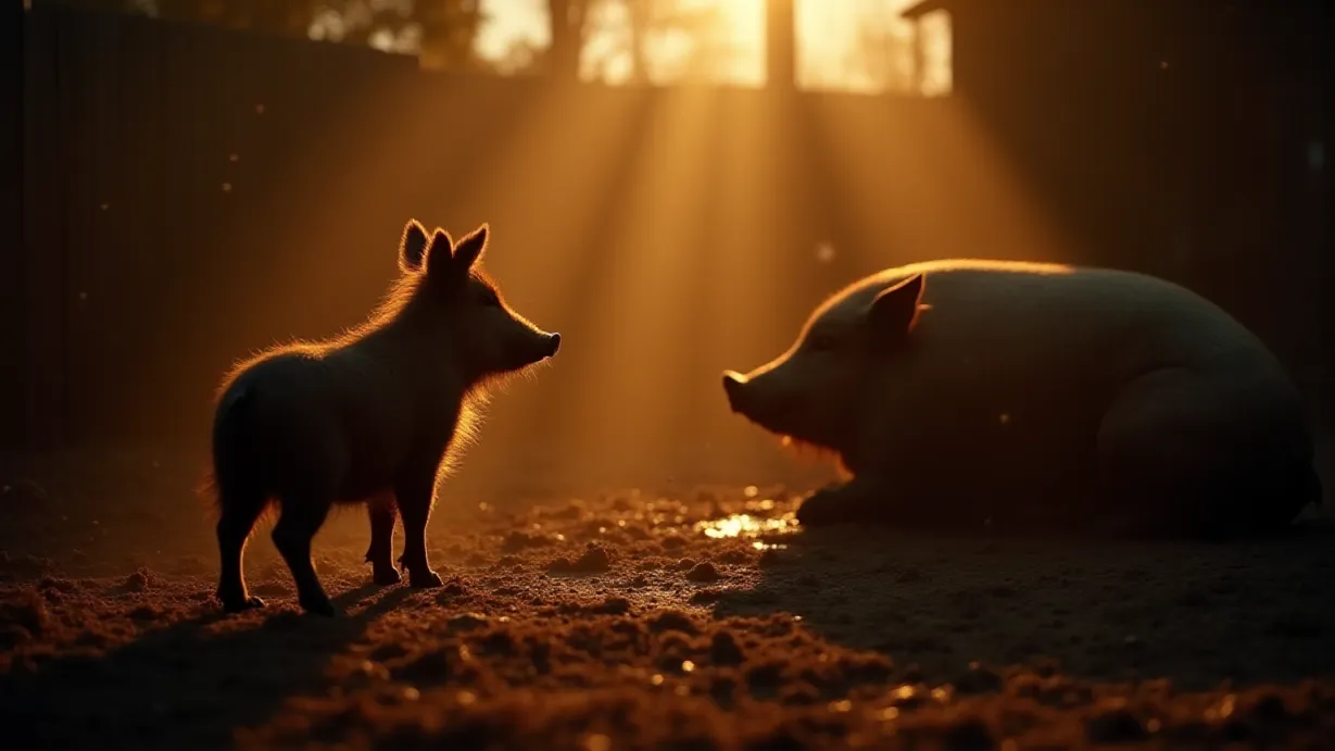 Wild Boar's Encounter With Domesticated Pigs