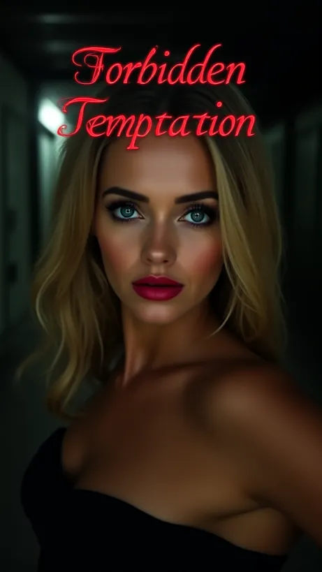Image The captivating realistic cover of "Forbidden Temptation" features a close-up of a blonde woman, her blue eyes filled with a mixture of longing and defiance. Her red lips are slightly parted in a seductive expression, and she wears a black dress. The backdrop is a blurred, dimly lit military barrack, hinting at a forbidden space. The title, "Forbidden Temptation," is emblazoned in a bold, elegant script across the top, with the word "Forbidden" in a crimson hue, immediately drawing the viewer into the dangerous allure of the narrative.
