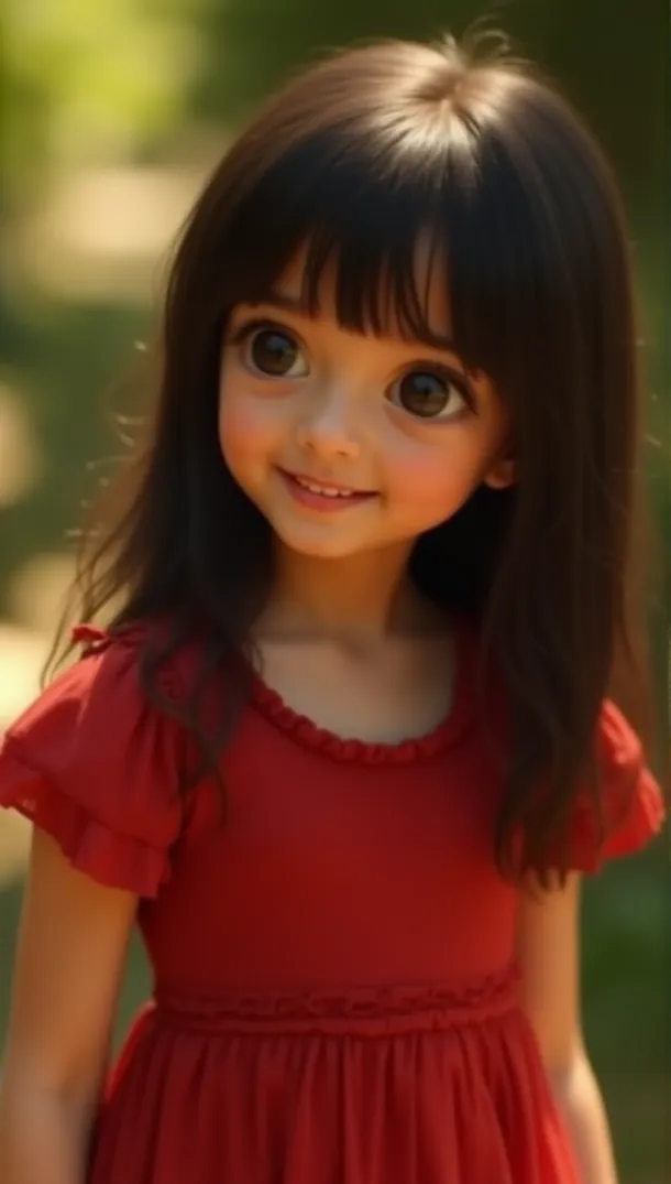 Cô Bé Cười Trong Bộ Váy Đỏ