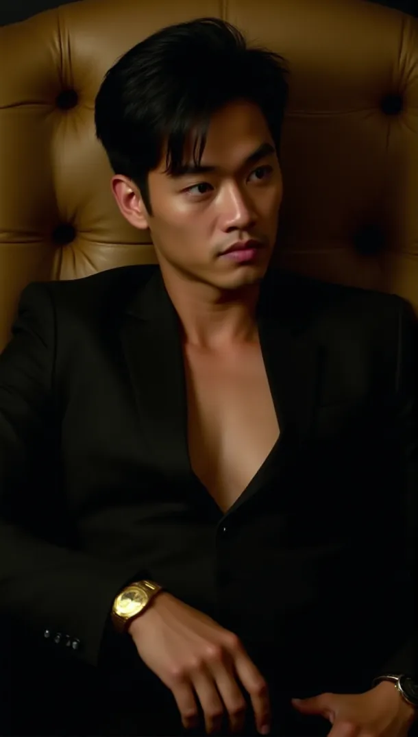 Seductive Young Adult in Black Suit