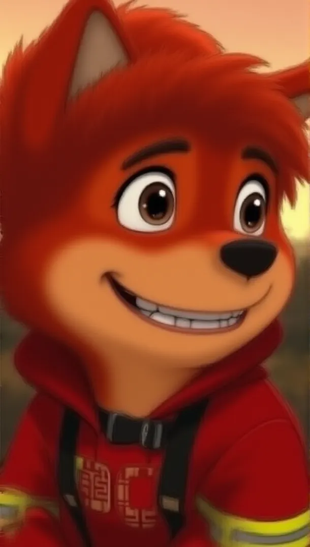 Menino Bombeiro com Orelhas de Cachorro