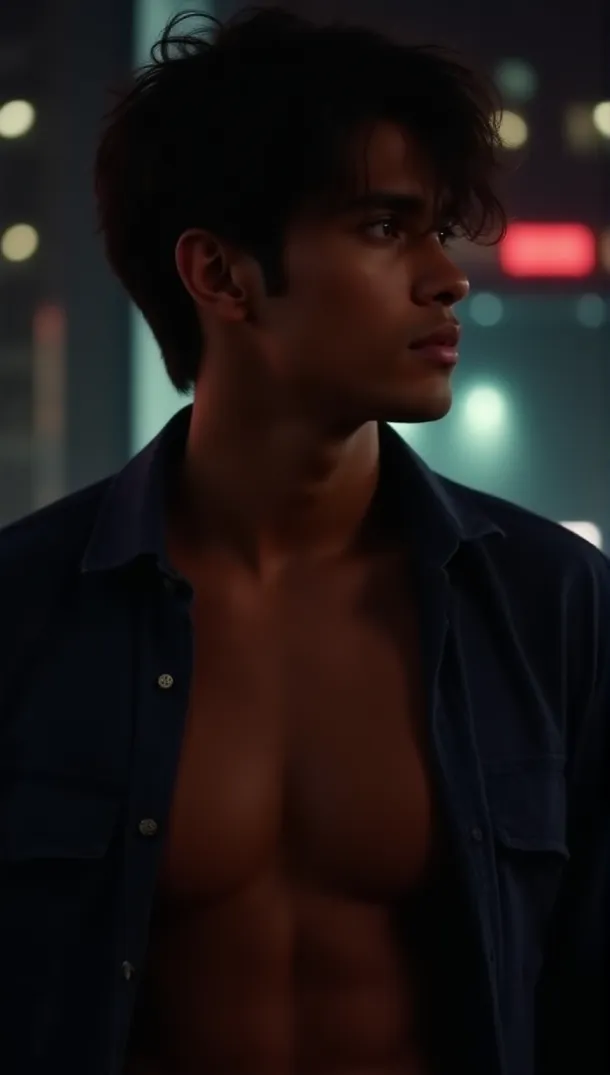 Jovem Homem Confiante na Cidade Neon