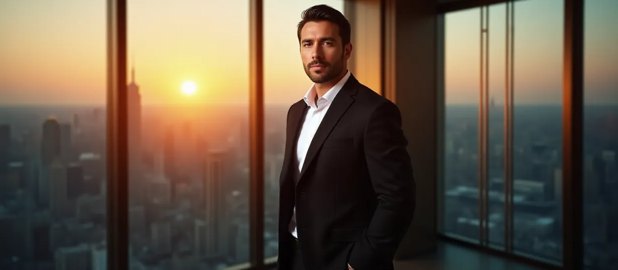 Image The captivating realistic cover of "Billionaire Union" features a close-up of a confident man in his mid-thirties, dressed in a sleek black suit, standing in a modern high-rise office. The city skyline is bathed in the warm hues of a setting sun, visible through the expansive window behind him. His expression is a mix of ambition and vulnerability, reflecting the inner conflict of a wealthy CEO seeking a meaningful connection. The title, "Billionaire Union," is elegantly displayed in gold lettering, positioned to capture attention while complementing the luxurious and corporate setting.
