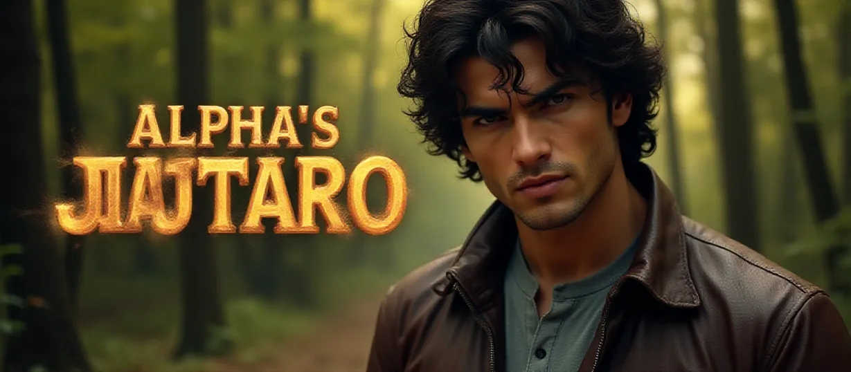 Image The captivating realistic cover of "Alpha's Jotaro" features a close-up of a muscular man with dark brown hair and an intense gaze, set against the backdrop of a dense forest clearing with sunlight filtering through the trees. The man wears a dark brown leather jacket over a grey Henley shirt, his expression conveying determination and power. Dominating the scene, the title, "Alpha's Jotaro," is emblazoned in bold, stylized lettering, creating a sense of raw energy and primal allure, perfectly encapsulating the dominant nature of the protagonist.
