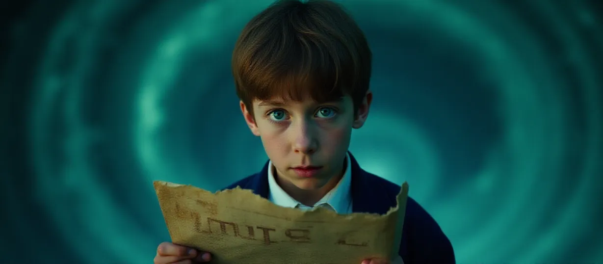 Image The captivating realistic cover of "The Lost Cruise" features a close-up of a young boy with short brown hair and blue eyes, wearing a school uniform with a navy blue blazer. He holds a tattered map, his expression a mix of curiosity and concern as he gazes into the distance. The background is a swirling vortex of deep blues and greens, hinting at the mysterious Bermuda Triangle. Above him, the title "The Lost Cruise" is emblazoned in bold, slightly distressed lettering, suggesting the adventure and peril that await. The overall atmosphere is one of intrigue and impending danger.
